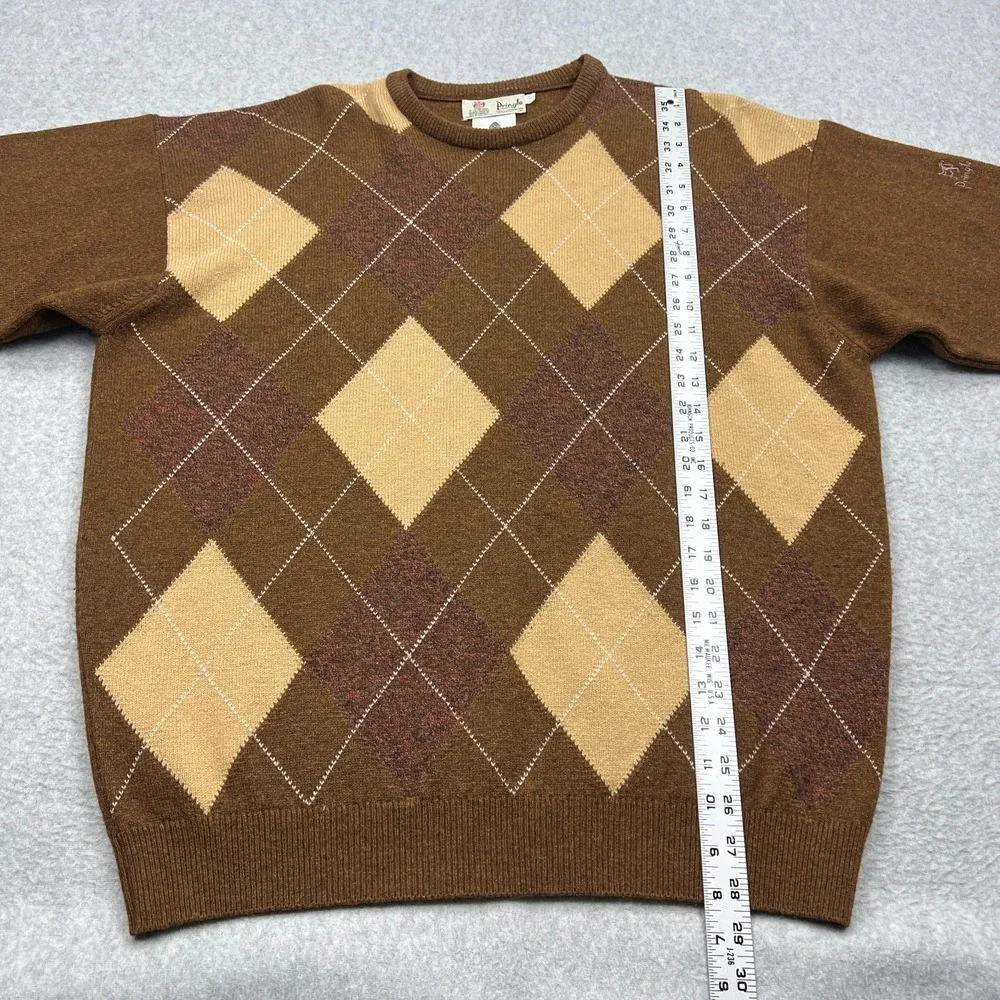 VTG Pringle of Scotland Sweater Men's Large 100% Lambswool Argyle Brown Pullover